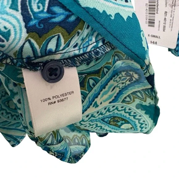 Belle Sky Women Boho Peplum Top XS Blue Teal Paisley Tie Neck Sheer Whimsy NEW - Picture 7 of 8
